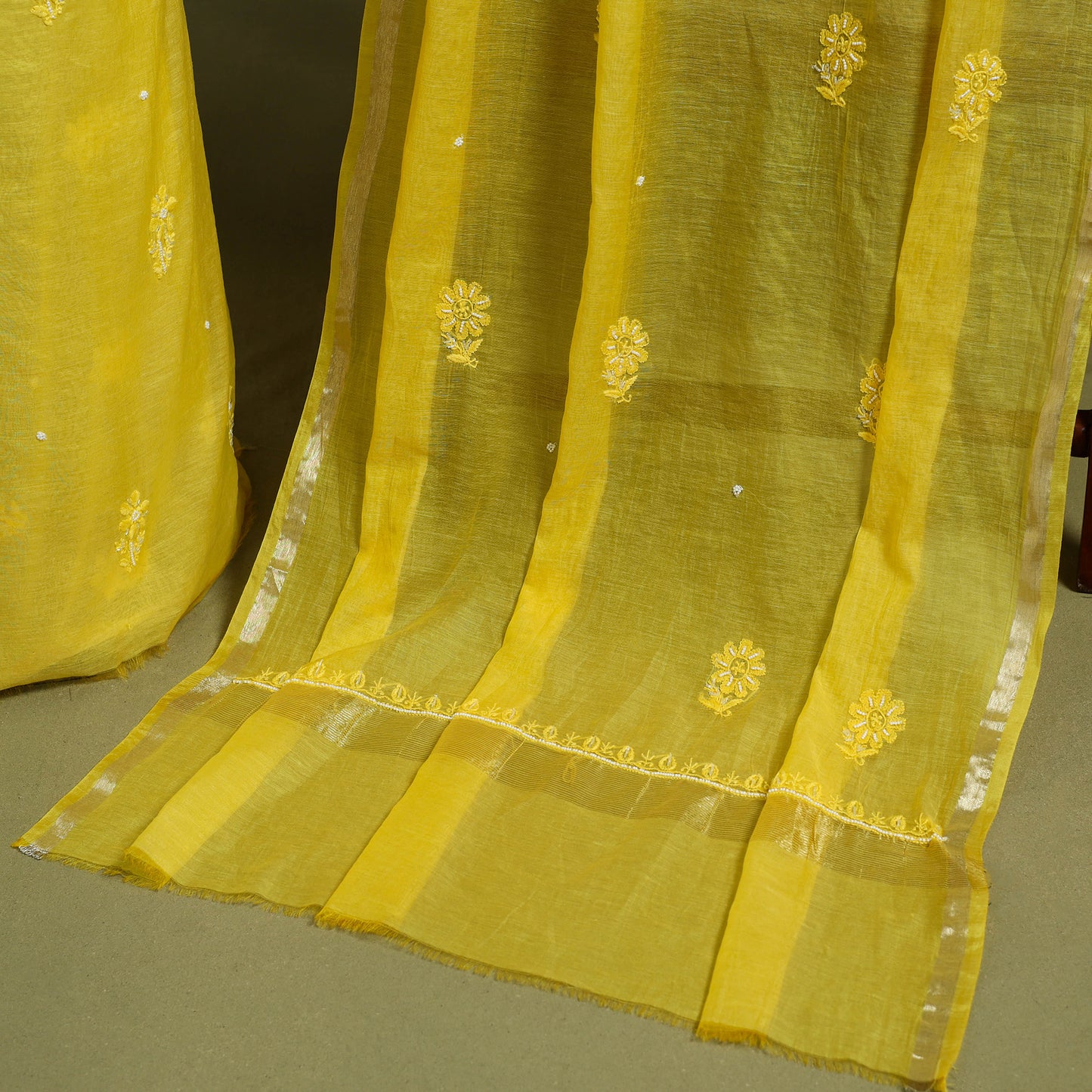 Hand Embroidery 2pc Mul Chanderi Chikankari Dress Material