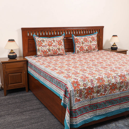 Multicolor - Pure Cotton Double Sanganeri Print Bed Cover Set 03