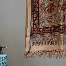 Beige - Handloom Cotton Natural Dyed Block Print Pedana Kalamkari Towel 48