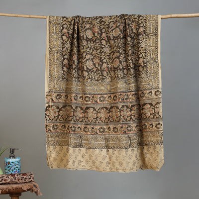 Yellow - Handloom Cotton Natural Dyed Block Print Pedana Kalamkari Towel 49