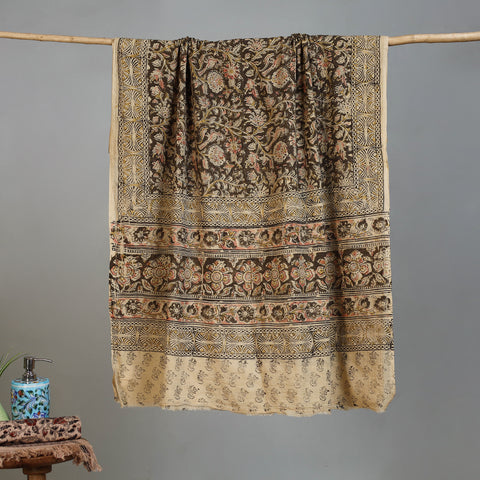 Yellow - Handloom Cotton Natural Dyed Block Print Pedana Kalamkari Towel 49