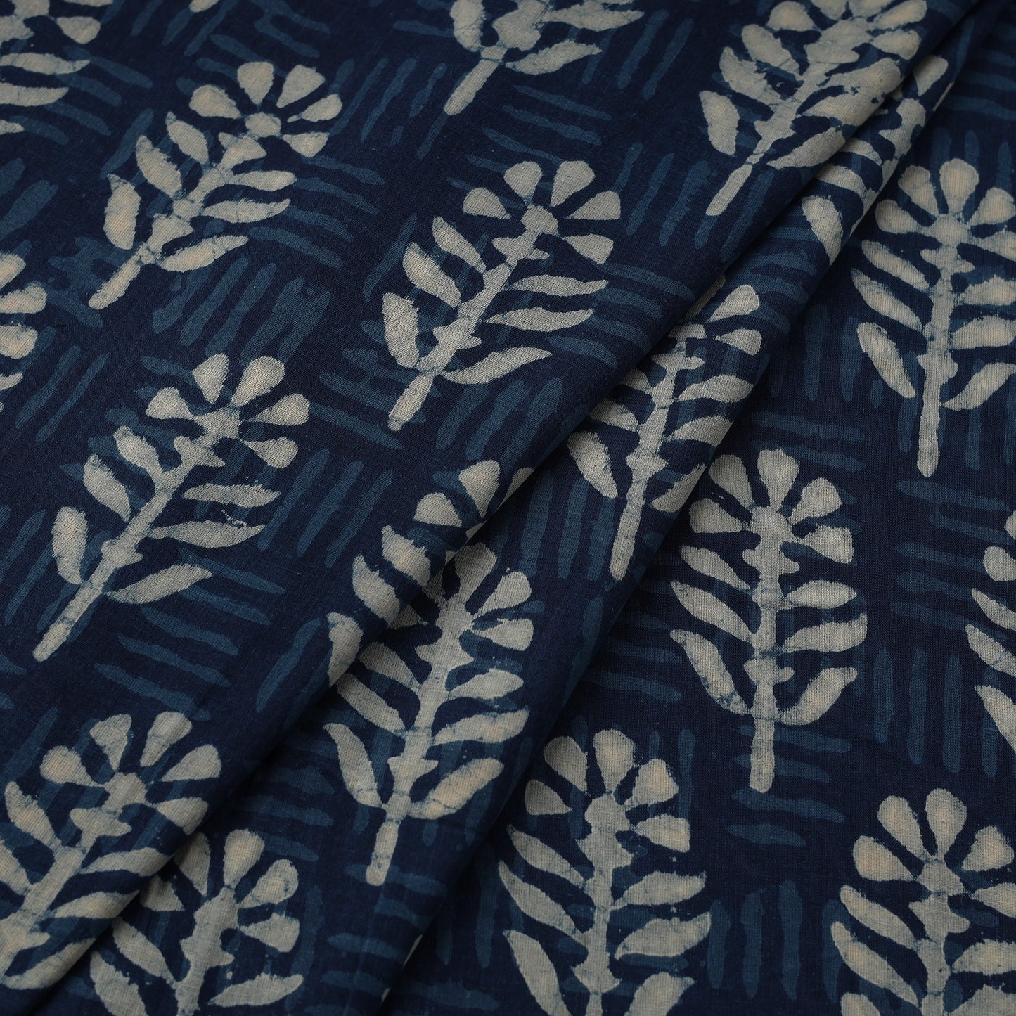 Blue Hand Block Print Cotton Indigo Bagru Fabric
