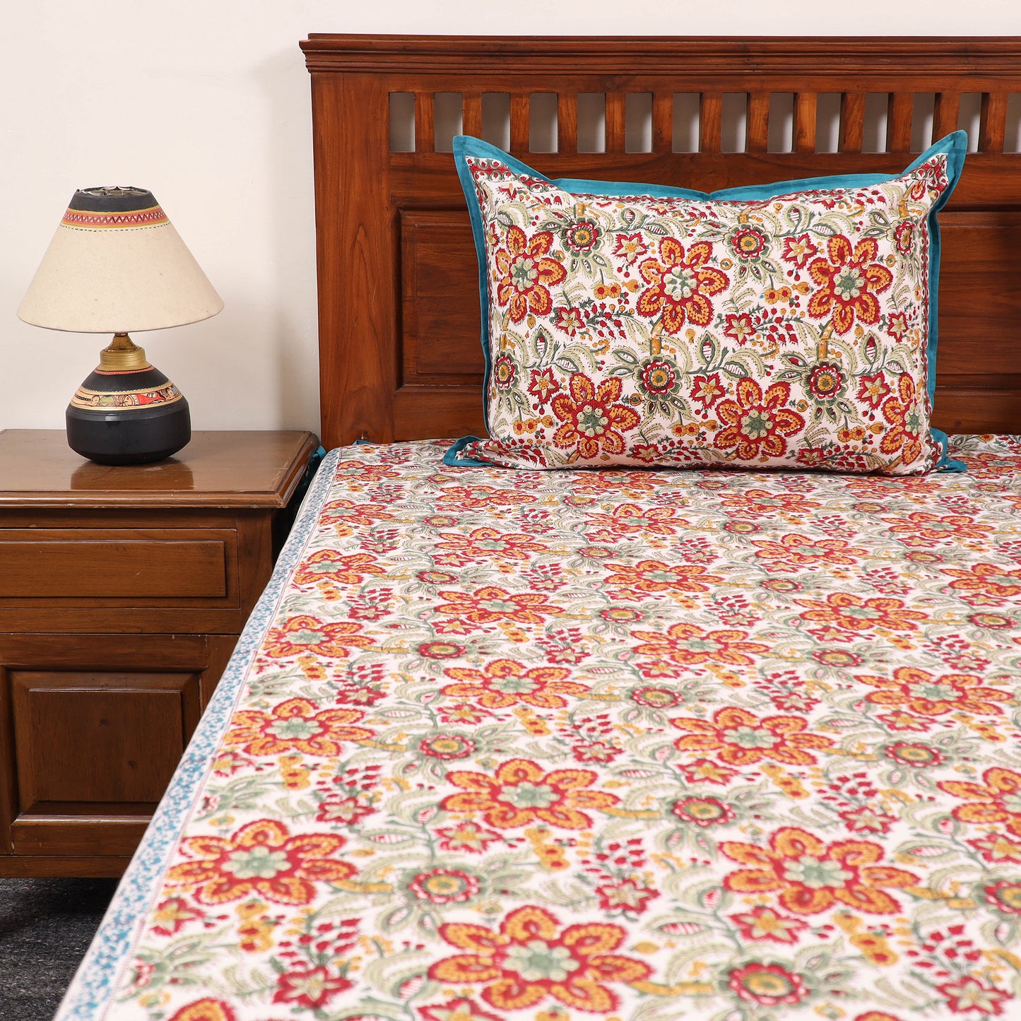 Multicolor - Pure Cotton Double Sanganeri Print Bed Cover Set 03