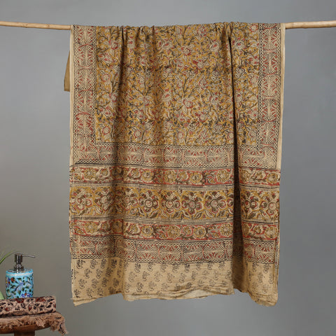 Yellow - Handloom Cotton Natural Dyed Block Print Pedana Kalamkari Towel 50