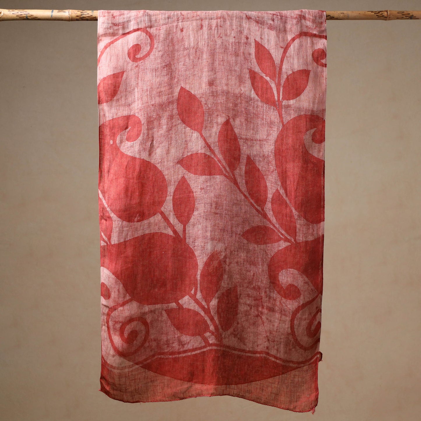 Red - Bindaas Block Printed Natural Dyed Linen Handloom Stole 05