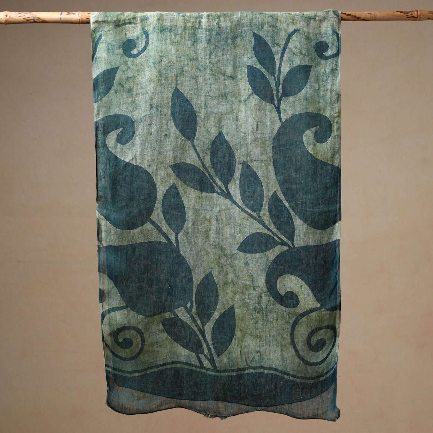 Green - Bindaas Block Printed Natural Dyed Linen Handloom Stole 06