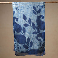 Blue - Bindaas Block Printed Natural Dyed Linen Handloom Stole 07