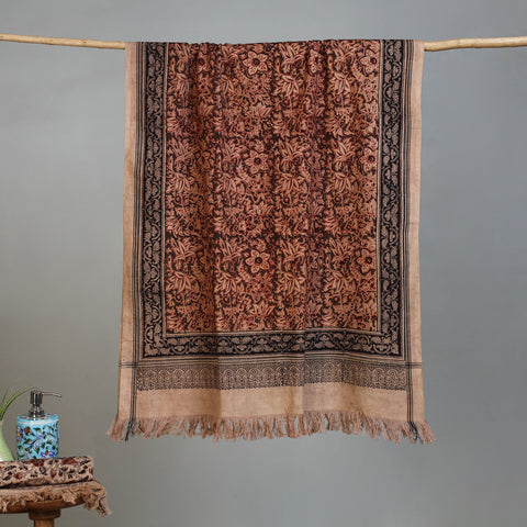 Brown - Handloom Cotton Natural Dyed Block Print Pedana Kalamkari Towel 51