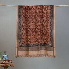 Brown - Handloom Cotton Natural Dyed Block Print Pedana Kalamkari Towel 51