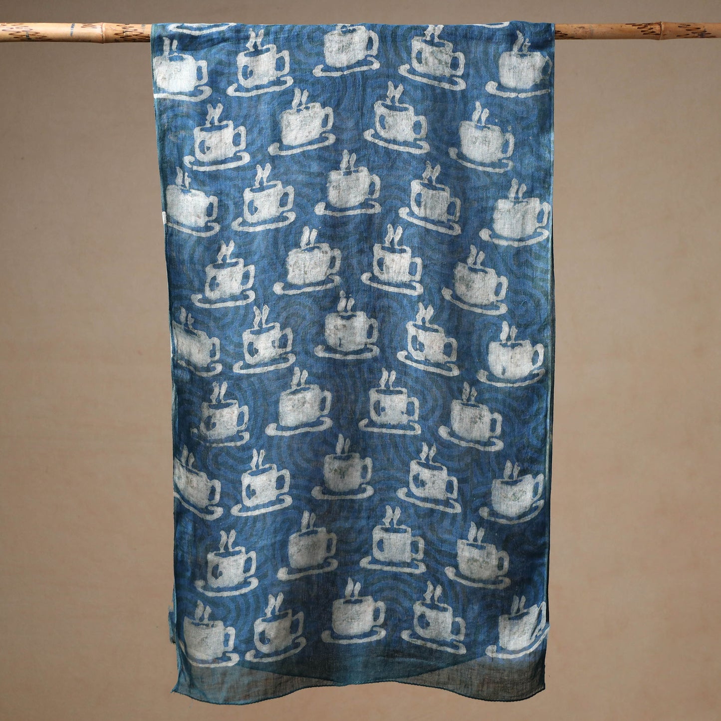 Blue - Bindaas Block Printed Natural Dyed Linen Handloom Stole 08