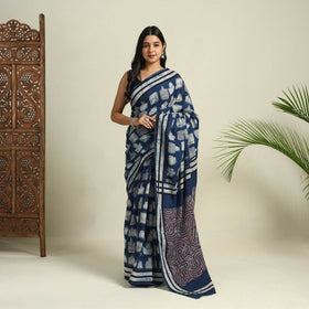Buy Blue Bindaas Art Natural Dyed Cotton Block Print Saree