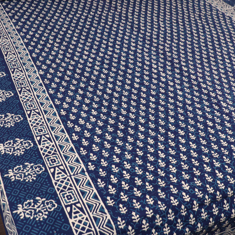 Blue - Pure Cotton Double Indigo Bagru Print Bed Cover Set 04