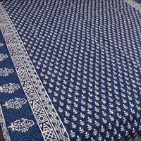 Blue - Pure Cotton Double Indigo Bagru Print Bed Cover Set 04