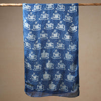 Blue - Bindaas Block Printed Natural Dyed Linen Handloom Stole 09