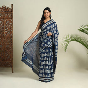 Buy Blue Bindaas Art Natural Dyed Cotton Block Print Saree