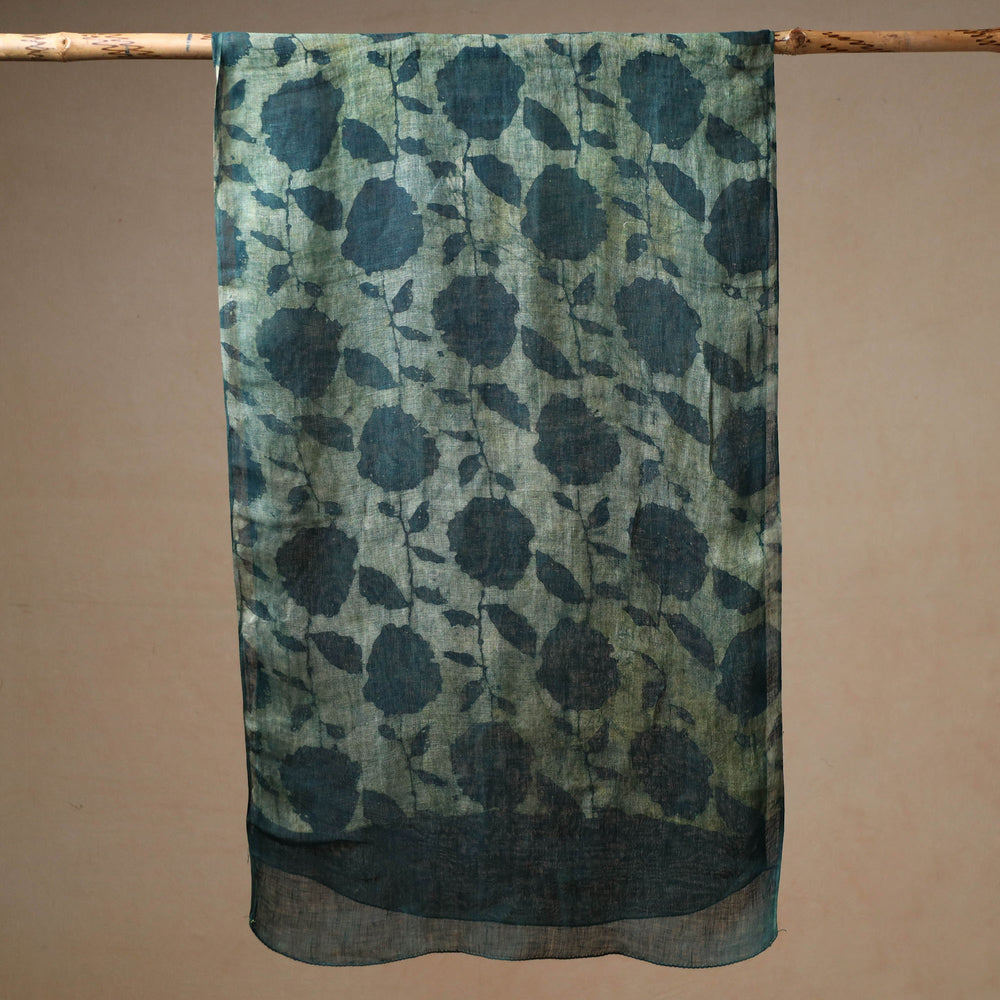 Green - Bindaas Block Printed Natural Dyed Linen Handloom Stole 10