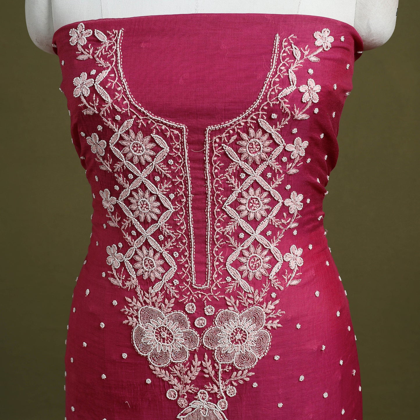 Pink - hand embroidery 2pc mul chanderi chikankari