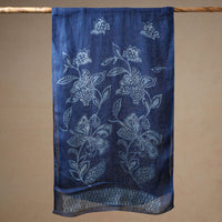 Blue - Bindaas Block Printed Natural Dyed Linen Handloom Stole 11