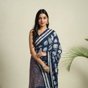 Buy Blue Bindaas Art Natural Dyed Cotton Block Print Saree