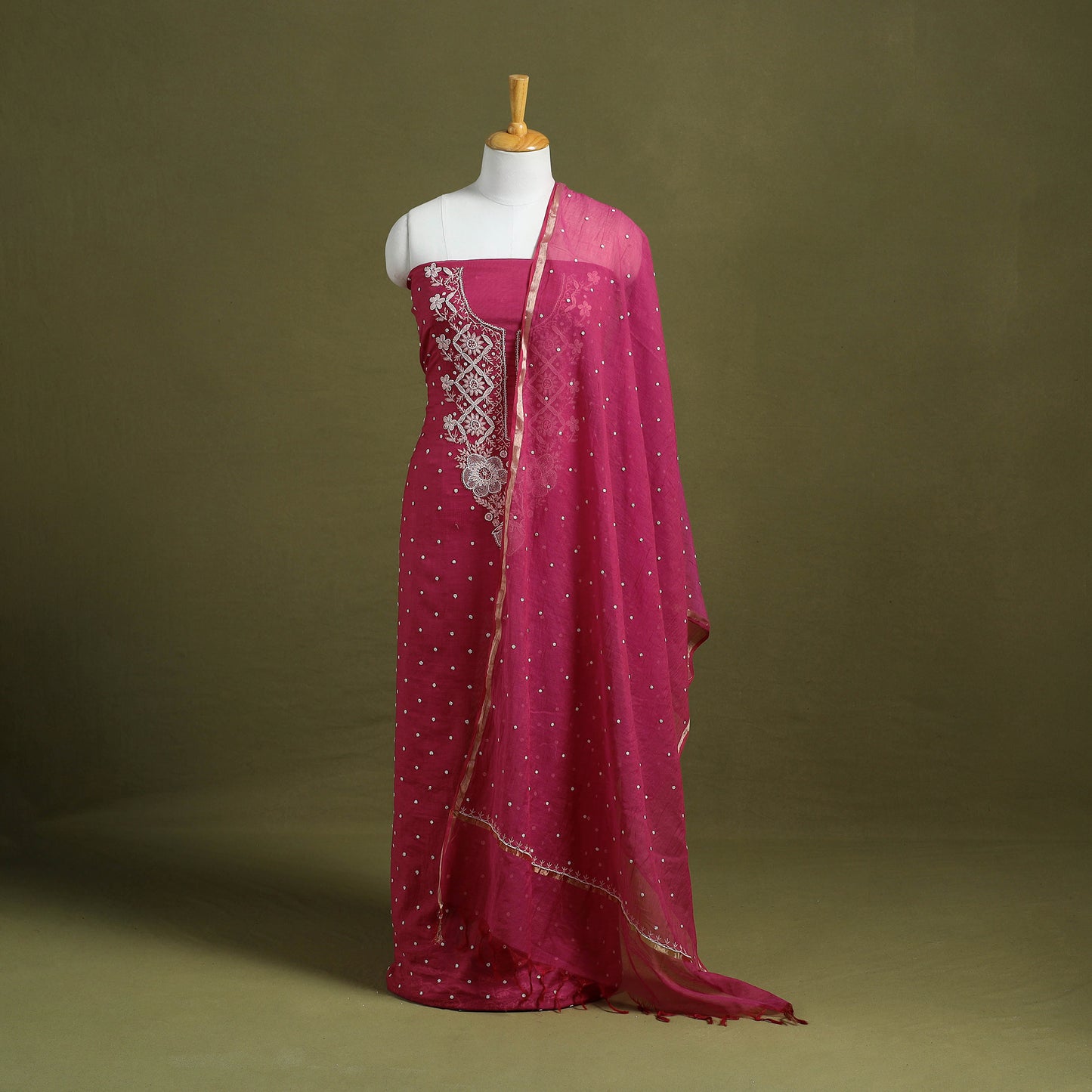 Pink - hand embroidery 2pc mul chanderi chikankari