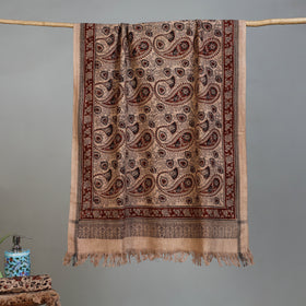 Beige - Handloom Cotton Natural Dyed Block Print Pedana Kalamkari Towel 53