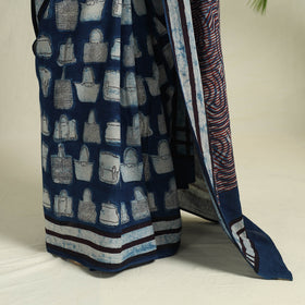 Buy Blue Bindaas Art Natural Dyed Cotton Block Print Saree