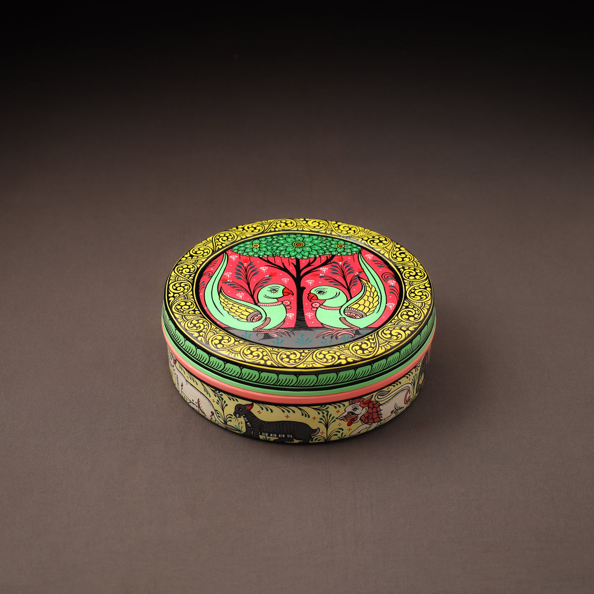 Odisha Pattachitra Handpainted Stainless Steel Masala Box (7.2 x 7.2 in) 01