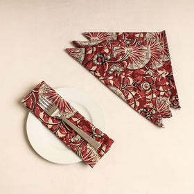 Set of 4 - Red Bagru Block Printed Cotton Table Napkins