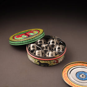 Odisha Pattachitra Handpainted Stainless Steel Masala Box (7.2 x 7.2 in) 01