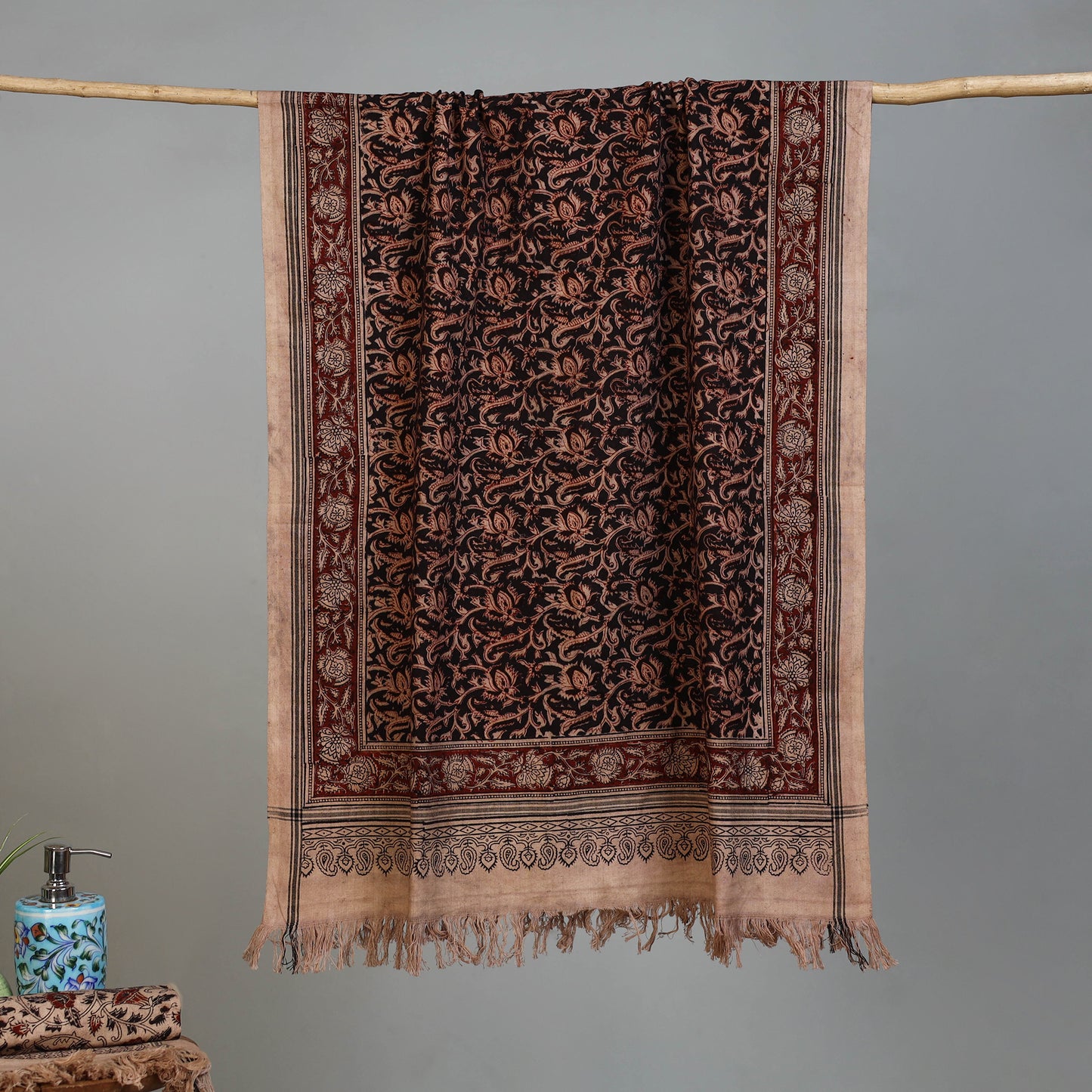 Maroon - Handloom Cotton Natural Dyed Block Print Pedana Kalamkari Towel 54