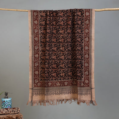 Maroon - Handloom Cotton Natural Dyed Block Print Pedana Kalamkari Towel 54