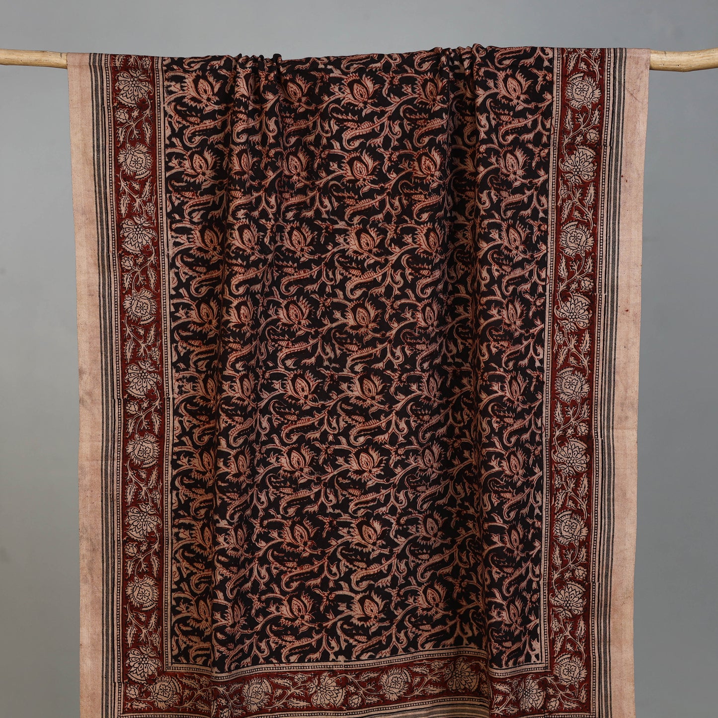 Maroon - Handloom Cotton Natural Dyed Block Print Pedana Kalamkari Towel 54