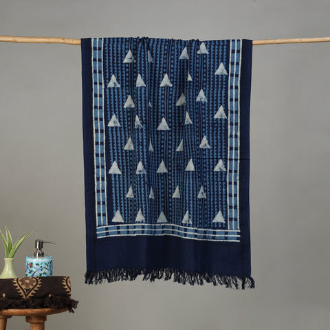 Blue - Pipad Hand Block Print Natural Dyed Pure Handloom Cotton Towel 02