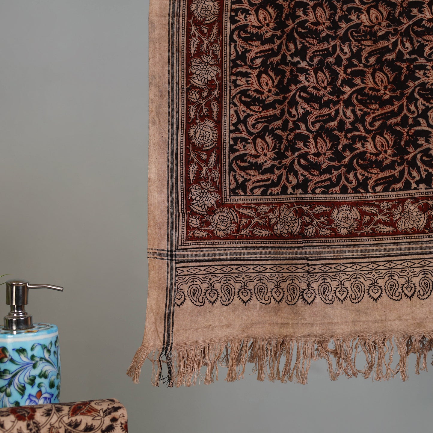 Maroon - Handloom Cotton Natural Dyed Block Print Pedana Kalamkari Towel 54