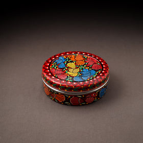 Bengal Patua Handpainted Stainless Steel Masala Box (7.2 x 7.2 in) 01
