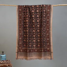 Brown - Handloom Cotton Natural Dyed Block Print Pedana Kalamkari Towel 55