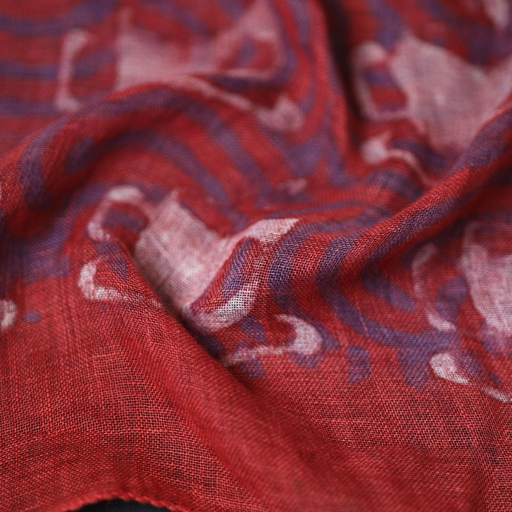 Maroon - Bindaas Block Printed Natural Dyed Linen Handloom Stole 16