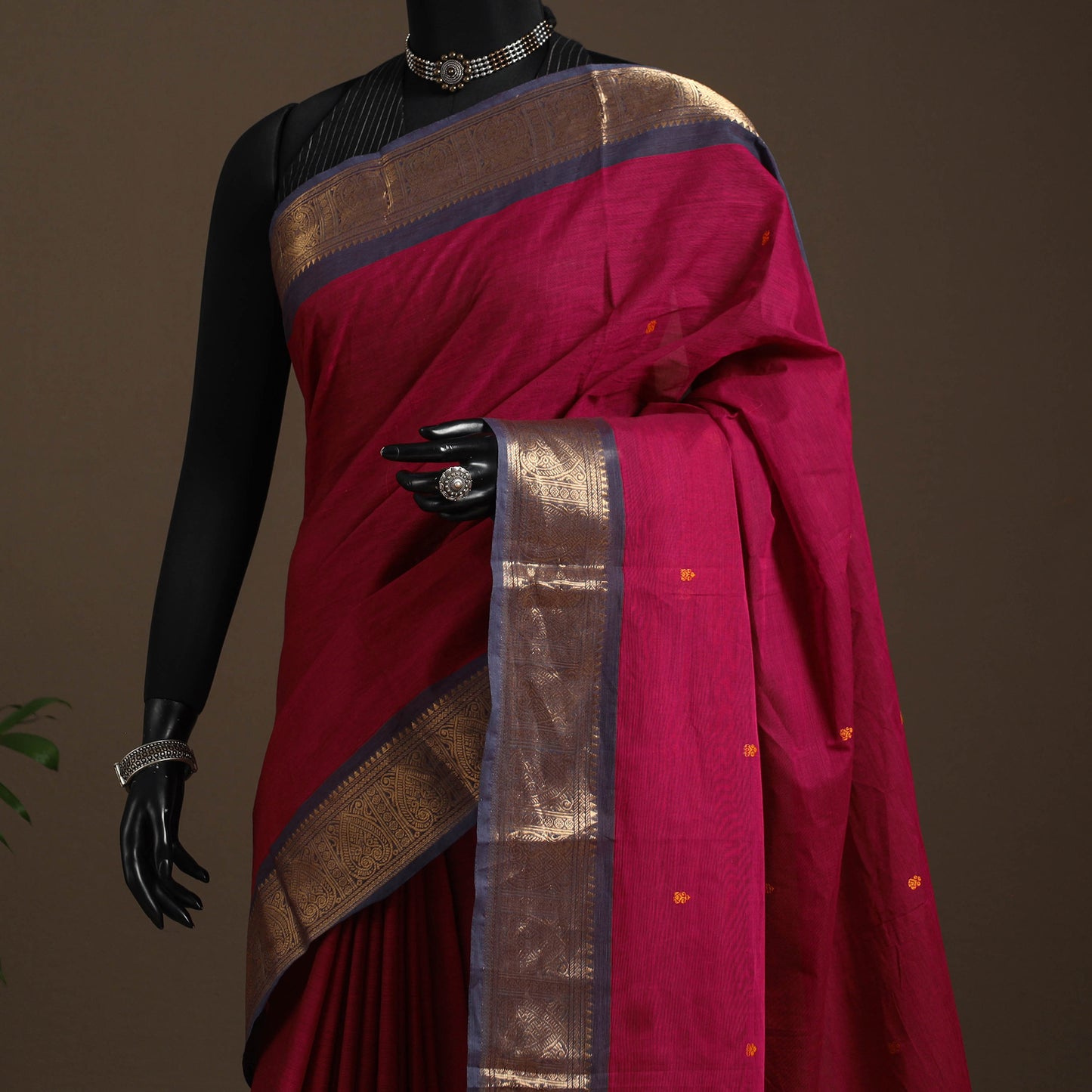 Red - kandangi buti chettinad cotton saree with border 57