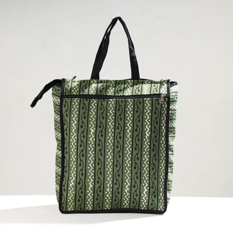 Green Handmade Pipad Block Printed Cotton Shopping Bag