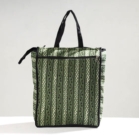Green Handmade Pipad Block Printed Cotton Shopping Bag