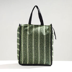 Green Handmade Pipad Block Printed Cotton Shopping Bag