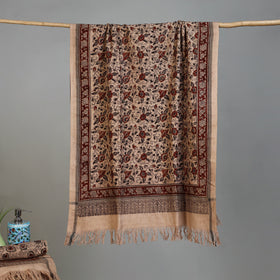 Beige - Handloom Cotton Natural Dyed Block Print Pedana Kalamkari Towel 25