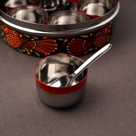 Bengal Patua Handpainted Stainless Steel Masala Box (7.2 x 7.2 in) 01
