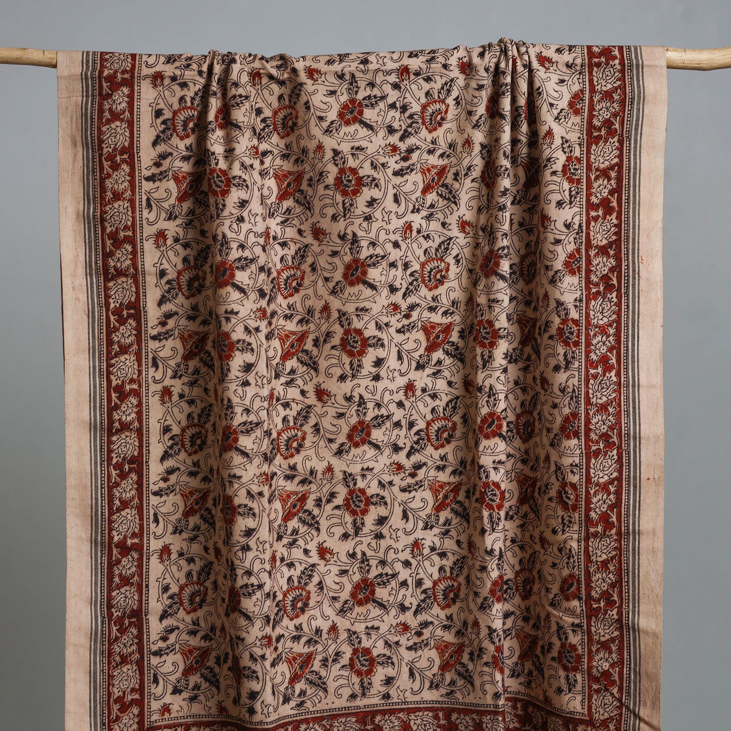 Beige - Handloom Cotton Natural Dyed Block Print Pedana Kalamkari Towel 25