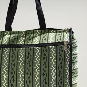 Green Handmade Pipad Block Printed Cotton Shopping Bag