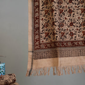 Beige - Handloom Cotton Natural Dyed Block Print Pedana Kalamkari Towel 25