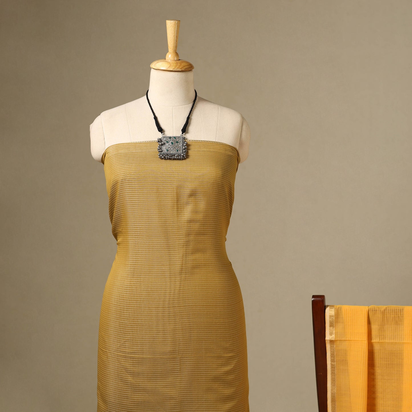 Yellow 2pc Handloom Silk Cotton Maheshwari Dress Material