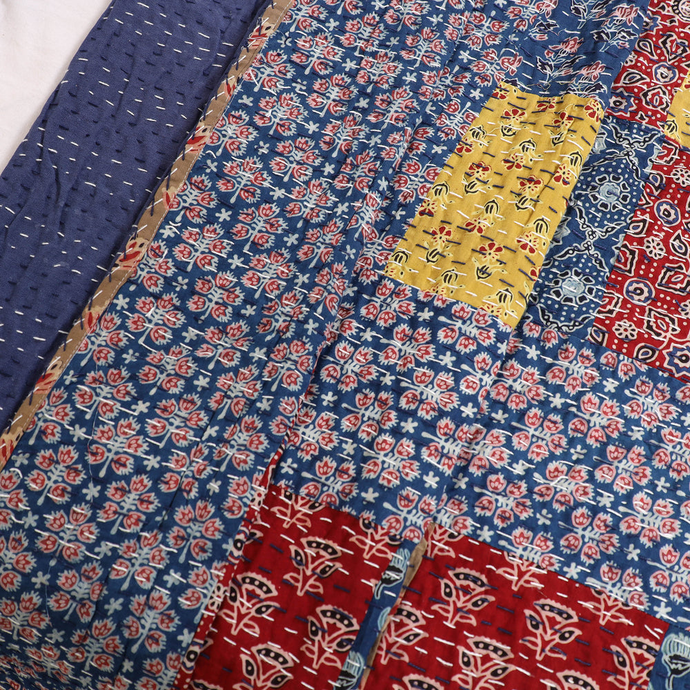 Ajrakh Patchwork Tagai Kantha Bed Cover