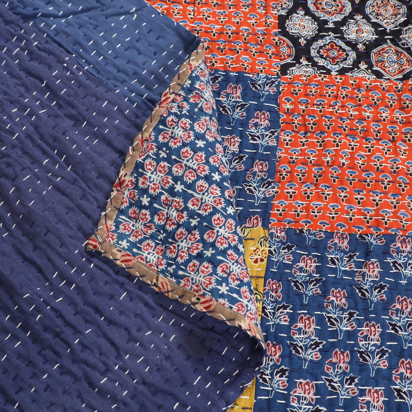 Ajrakh Patchwork Tagai Kantha Bed Cover