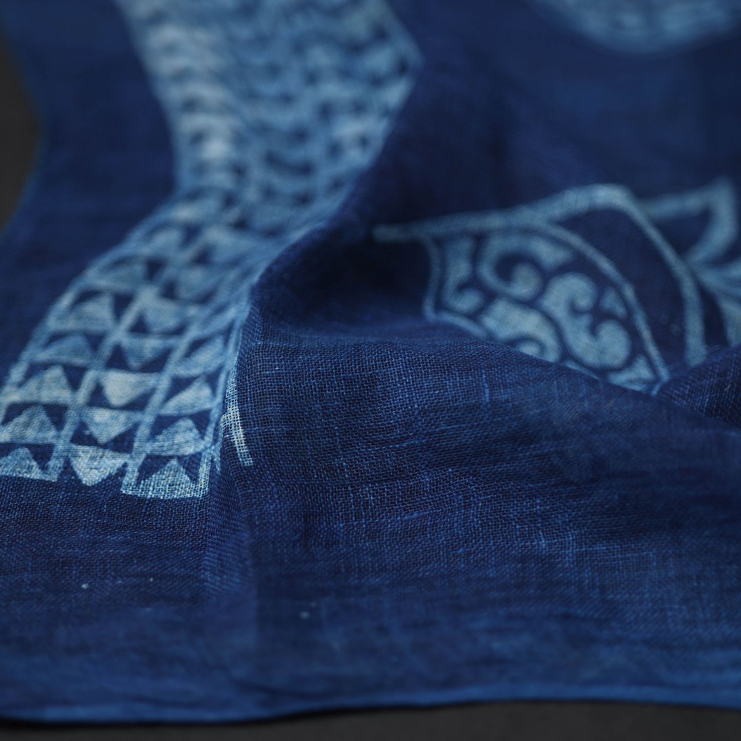 Blue - Bindaas Block Printed Natural Dyed Linen Handloom Stole 11